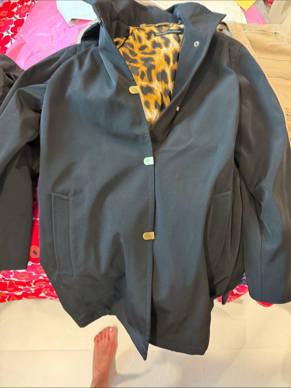 Dana Buchman Black Bomber Jacket with Leopard-Print Lining